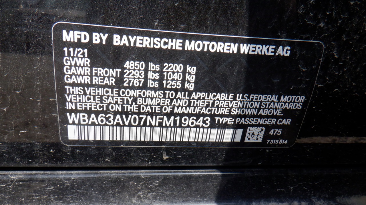 BMW 430i 2022 Black vin: WBA63AV07NFM19643