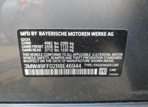 BMW M340 2024 Gray vin: 3MW49FFO2R8E46944