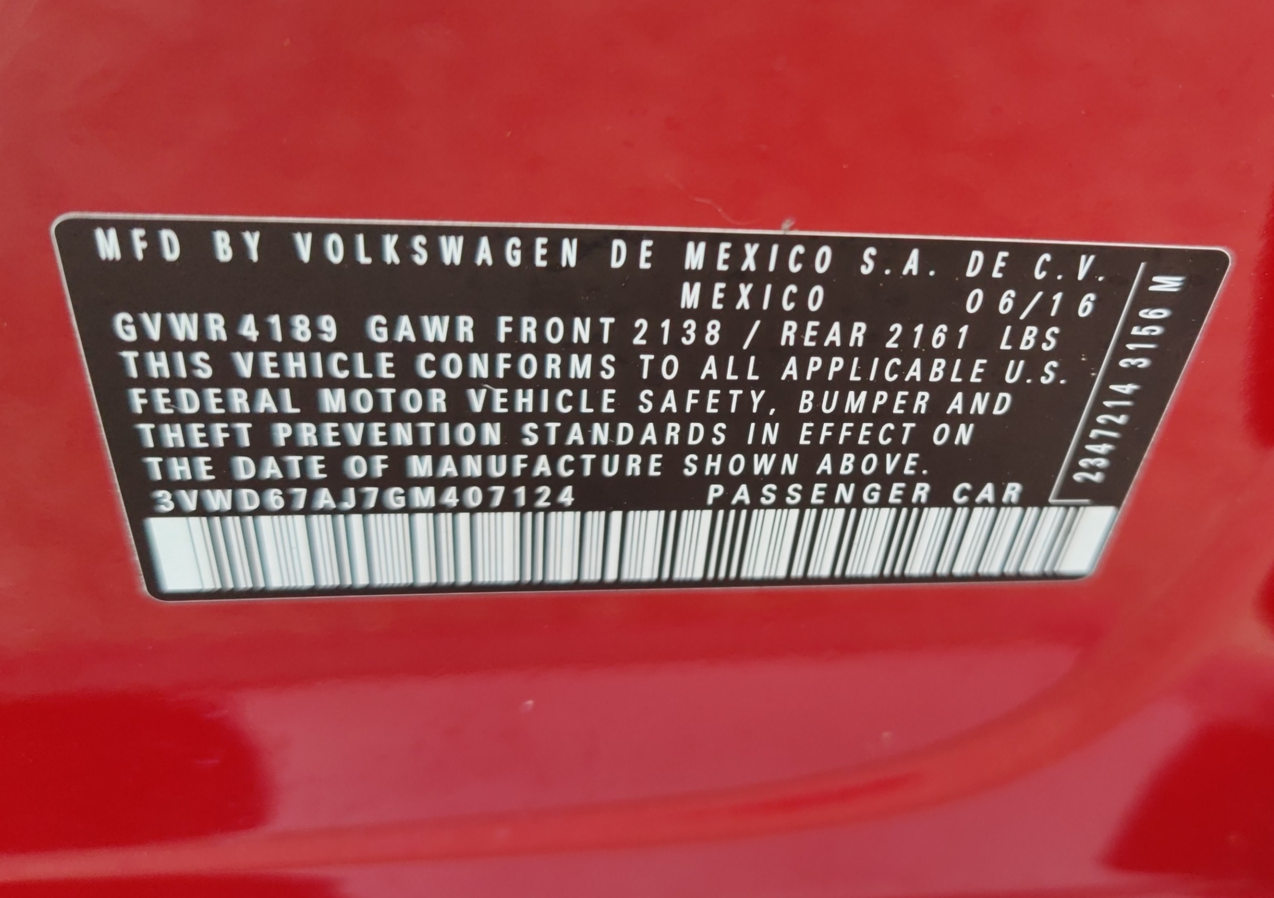 volkswagen jetta 2016 red vin: 3VWD67AJ7GM407124