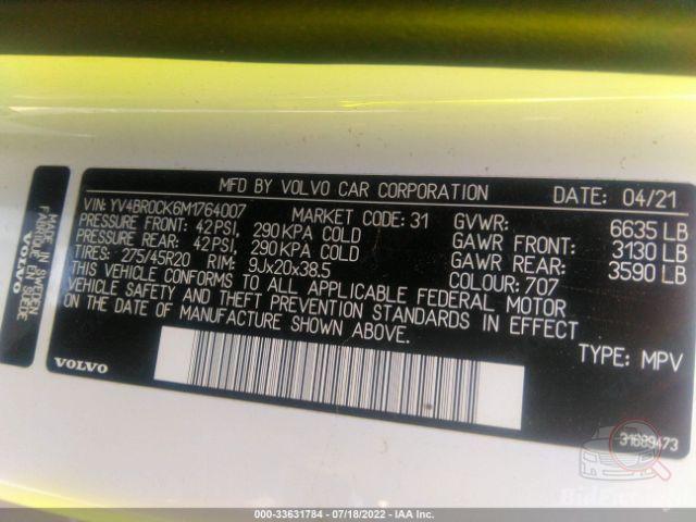 Volvo Xc90 2021 White vin: YV4BR0CK6M1764007