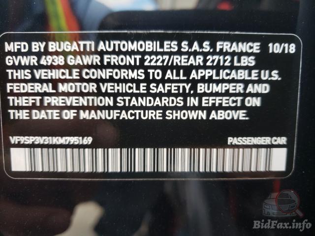 Bugatti Chiron 2019 Two Tone vin: VF9SP3V31KM795169
