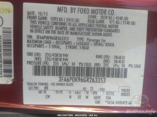 Ford Fusion 2016 Red vin: 3FA6P0K96GR263353