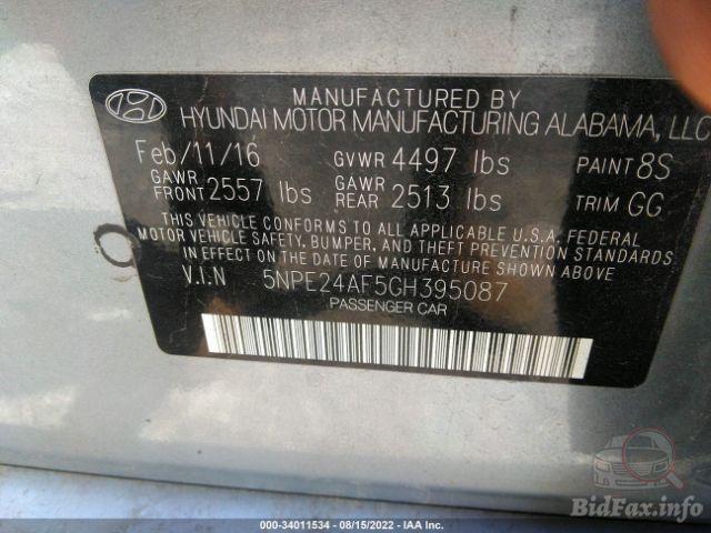 Hyundai Sonata 2016 Silver vin: 5NPE24AF5GH395087