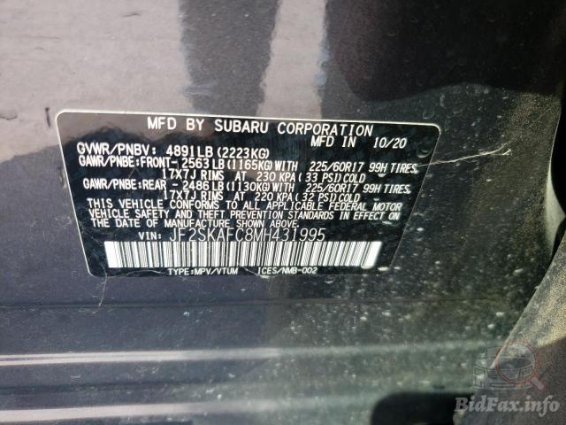 Subaru Forester 2021 Charcoal vin: JF2SKAFC8MH431995